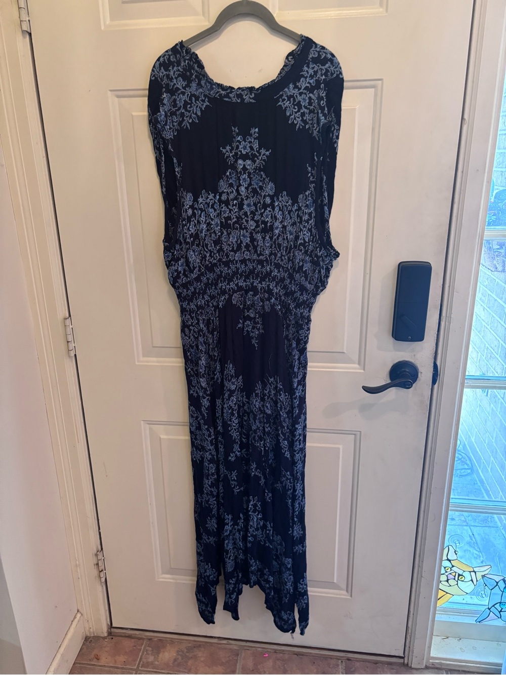 Billabong Navy Maxi Dress with Light Blue Floral Print Boho Aesthetic - Picture 6 of 6